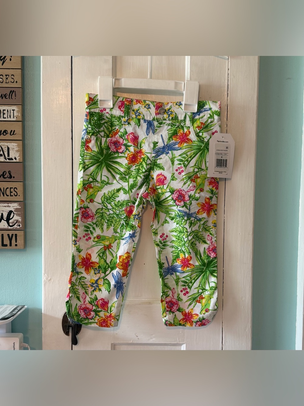 Toddler Girls' White Tropical Floral Pants - Size: 4